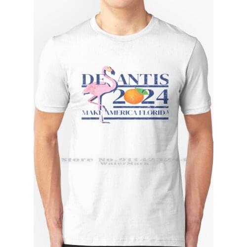 Desantis 2024 Make America Florida Flamingo T Shirt 100% Pure Cotton Power To The People Liberal Democrat Republican Voting