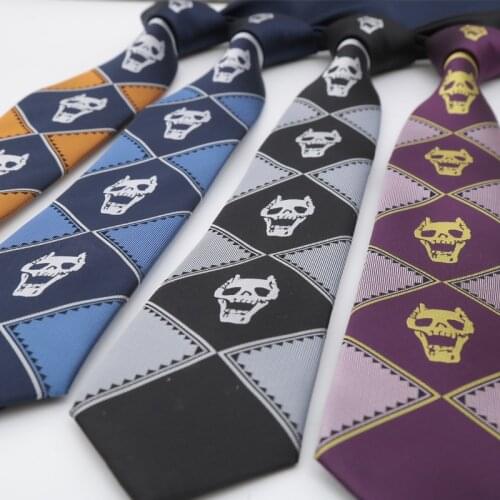 JoJo Bizarre Adventure Cosplay Tie KILLER QUEEN Heavens Door Kira Yoshikage Props Japanese Anime Skull Jacquard Neck Tie