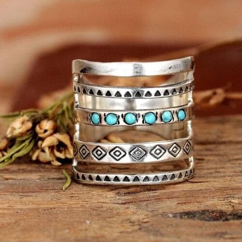 New Style Boho Engraved Ring, Hollow Vintage Turquoise Plated 925 Silver Ladies Ring, Banquet Commemorative Gift Ring кольца