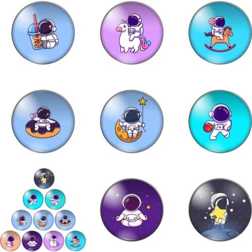 Anime Astronaut Happy Live and Play in Space 12mm/20mm/25mm/30mm Round Photo Glass Cabochon Demo Flat Back Making Findings