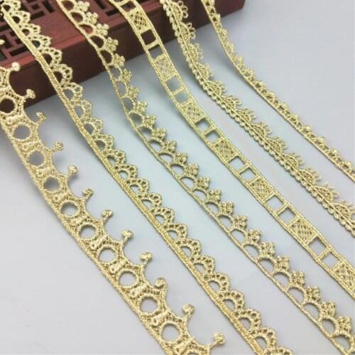 Gold Embroidered Lace 5 Yards/Lot Guipure Lace ppliqued Motif Flowers Chemical Lace Eyelet Flowers Sewing Apparel Trims 3.5-11cm