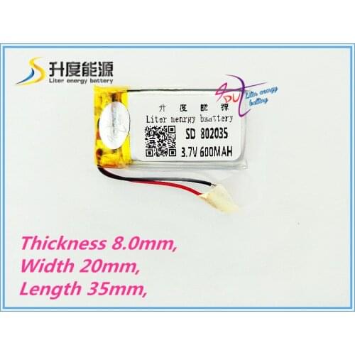 Liter energy battery 3.7V tablet battery 802035 600MAH MP3 MP4 recording pen box small instrument panels