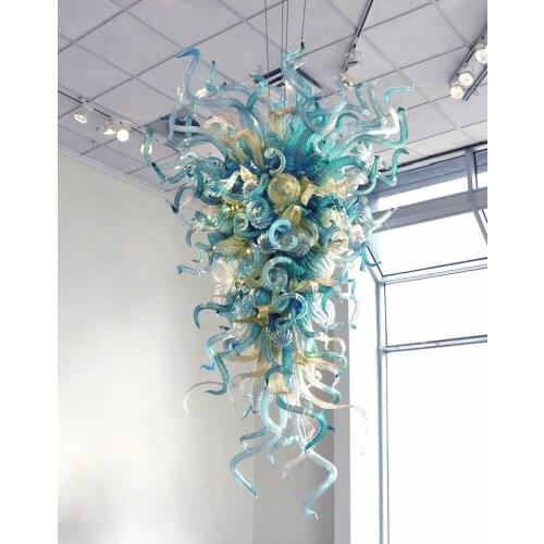 Aqua Blue Chandelier Large Chandelier Indoor Lighting Hand Blown Glass Chandelier Lustre Murano LED Chandeliers for Living Room