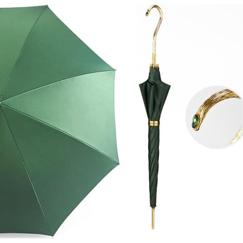 Luxury Metal Gold Haed Umbrella Rain Women Long Curved Handle Umbrella Nordic Big Windproof Umbrellas Parapluie Gift Ideas SY376