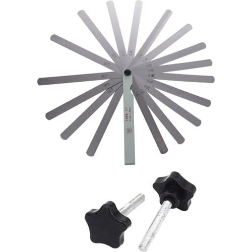 Metric Thickness Feeler Gage Gauge (0.02-1.00mm) with 2Pcs M8 x 60mm Male Thread Screw on Button Clamp Head Star Black