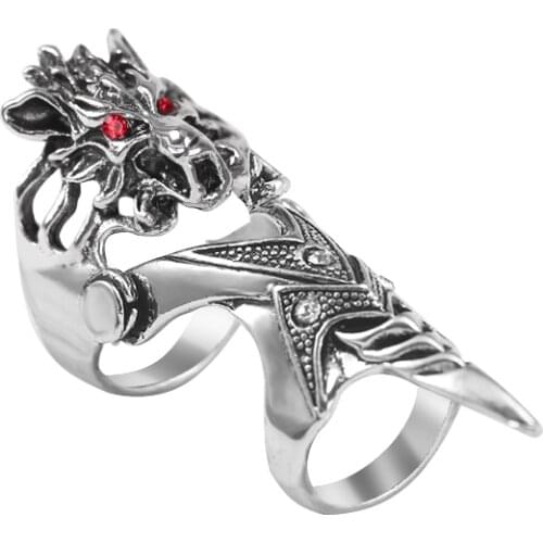 Gothic Style Mens Trend Ring Animal Wolf Head Inlaid Red Rhinestone Eyes Alloy Fashion Male Jewelry Gift Direct Sales Hot