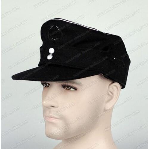 WWII GERMAN WH ELITE OFFICER M43 PANZER BLACK WOOL FIELD CAP WITH INSIGNIA Military HAT