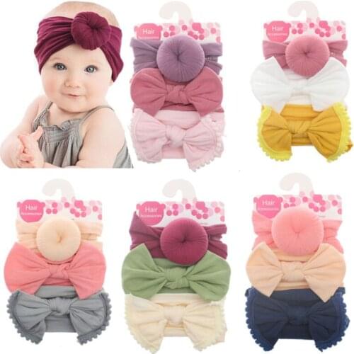 3pcs/Set Solid Baby Headbands Soft Bow Headband Sweet Candy Nylon Bow Babys Hair Accessories