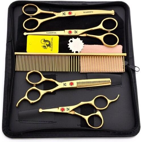 4.5 6.0 6.5 inch Round-Headed Professional safe pet scissors for cat dog grooming High Quality Straight Thinning Curved Scissors