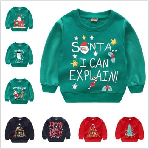 Santa Christmas Boys Sweater Green Baby Boy X'mas Costumes Clothes Girls Pullover Tops Kids Outfit Cotton Jersey Sweatshirt