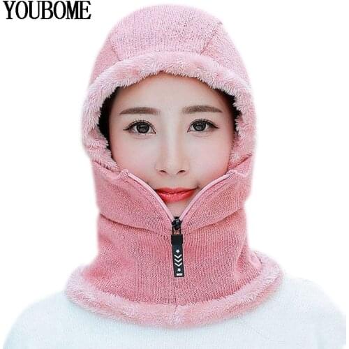 Skullies Beanies Women Winter Knitted Hat Female Winter Hats For Women Warm Mask Thick Girl Female Winter Cap Woman Beanie Hat