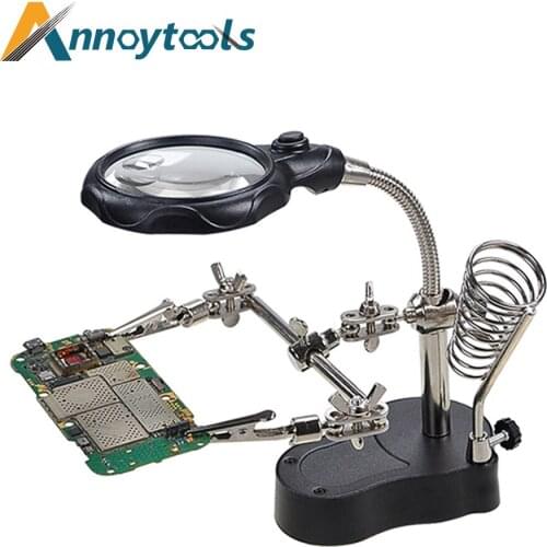 Welding magnifying glass LED Light Auxiliary Clip Desktop Magnifier 2.5X-5XThird Hand Soldering Stand Repair Tool