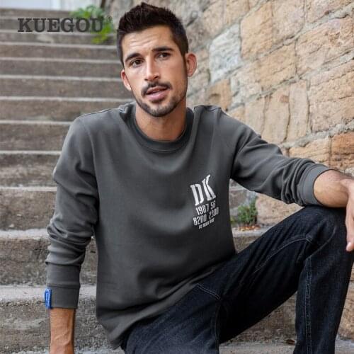 KUEGOU Autumn Cotton Clothing Mens hoodie sweatshirt stretch Rear Letter Printting Sweatshirts Men Streetwear Top LW-26085