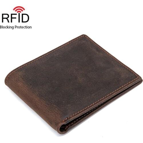 Slim Men Wallet Full Grain Leather Trifold Purse Vintage Short Wallet For Male Female Credit Card Holder 8029