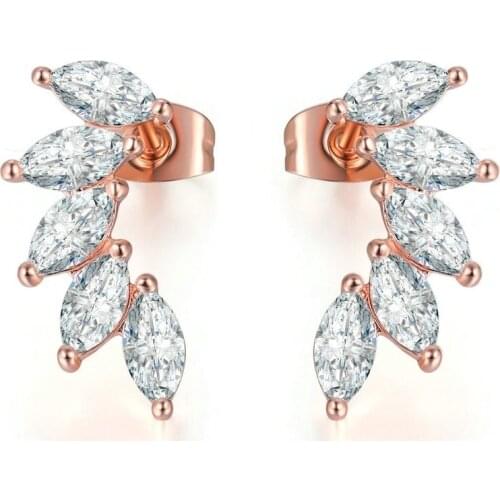 TRACYSWING Stud Earrings For Women Cubic Zirconia Angel Wings RoseGold Color / Silver Color Fashion Jewelry TWKC164