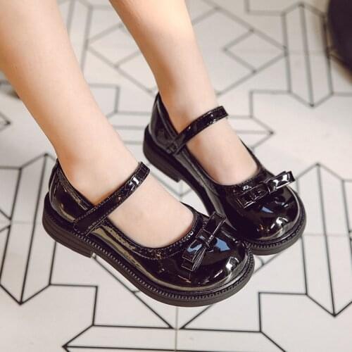 Childrens leathershoesgirls flat PUpatent leather princess sweet shoes British fashion with bowknotchildrens wedding flatshoes