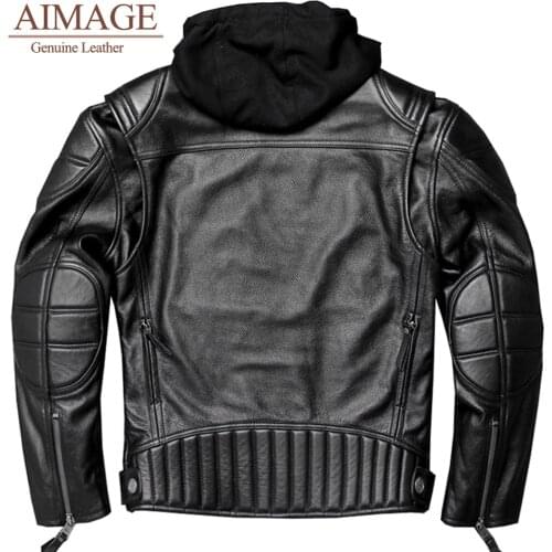 Heavy motorcycle leather top layer men cowhide Leather coat autumn and winter leather motorcycle hooded Natural leather PY061