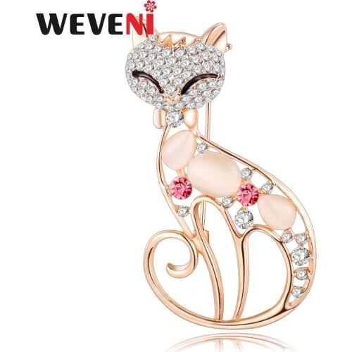 WEVENI Crystal Rhinestone Cat Kitten Brooch Pin For Women Girls Ladies Clothes Scarf Decoration Jewelry Birthday Gift Drop Ship