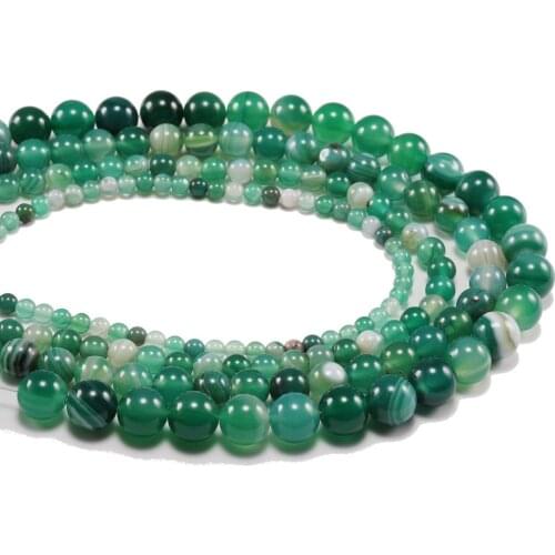 Green Stripe Round Chalcedony Beads Natural Stone Spacer Beads For Jewelry Making DIY Bracelets Necklaces 4 6 8 10 12 mm