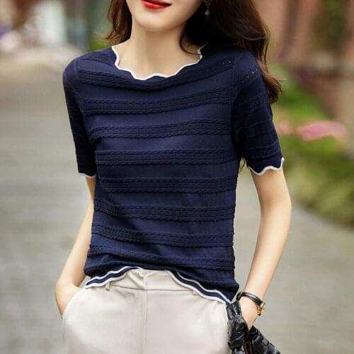 Vetement Femme 2021 Blouses Women Casual Short-sleeved Tops Knitted Fabric White Hook Flower Hollow Dropshipping Blusas 0912