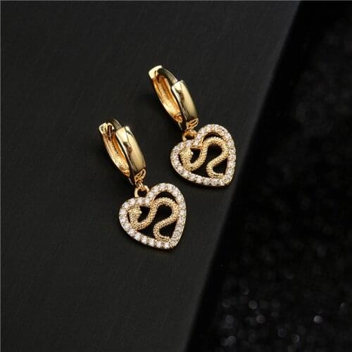 NEWBUY Fashion Gold Color Animal Dangle Earrings For Women Unique Design Heart Snake CZ Earring Female Wedding Jewelry Gift