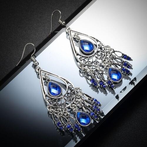 Vintage Luxury Royal Blue Crystal Tassel Earring For Elegant Women Fashion Banquet Jewelry 2020 Top Selling Earring Wholesale