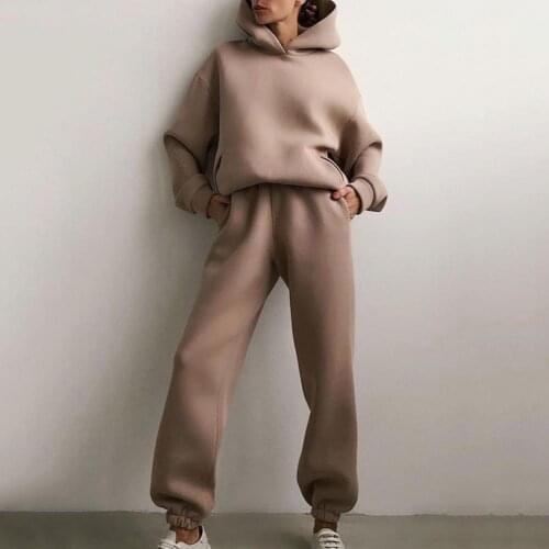 Women Tracksuit Solid Color Hooded Sweatshirts Pullover Elastic Waist Loose Ankle Tied Long pants Set Women two piece Outfits