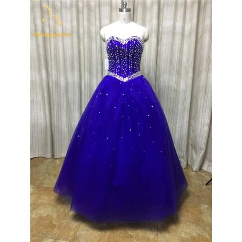 Bealegantom Royal Blue Ball Gown Tulle Quinceanera Dresses 2019 Beaded Crystals Sweet 16 Dress For 15 Years Vestidos De 15 Anos