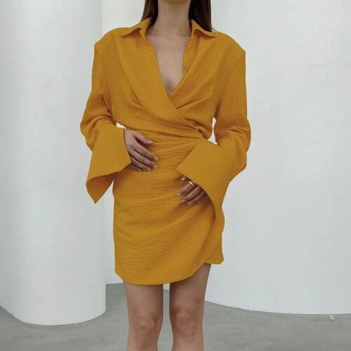 Fall New Womens Short Dress 2021 Slim Slimming V-Neck Sexy Commuter Pencil Faldas Long-Sleeved Solid Color Comfortable Dress