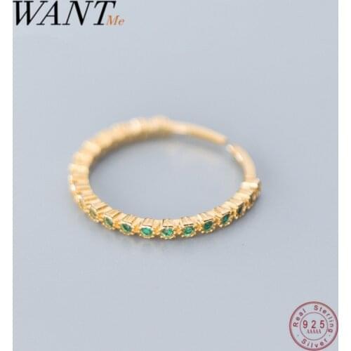 WANTME 925 Sterling Silver Green Crystal Wedding Open Rings for Women Simple Geometric Ring Sterling Silver Jewelry Gift 2021