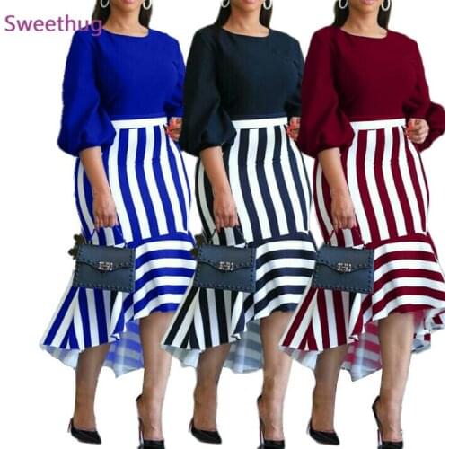 Spring Autumn Africa Clothing Trumpet Mermaid African Dresses For Women Sexy O-Neck Perspective Slim Dress Office Lady Party