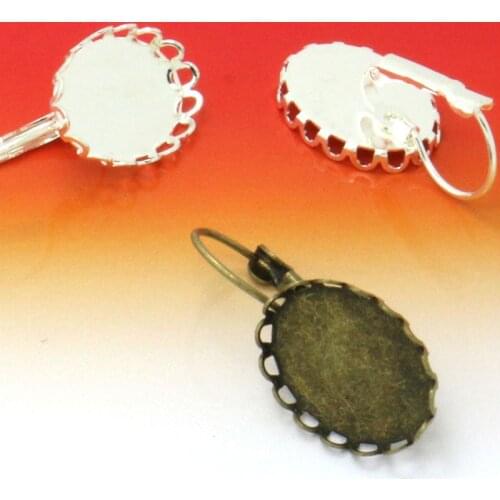 10pcs 18*25mm/13*18mm Silver Plated/Antique Bronzed Fishhook Hook Earring Blank Lace Tray for Glass Cabochons/Bezels