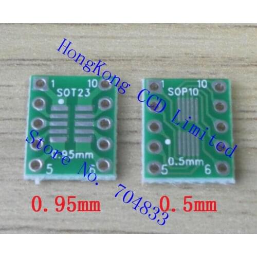 10pcs/lot sot23 msop 10 umax to dip 10 adapter plate 0.5mm 0.95mm pitch