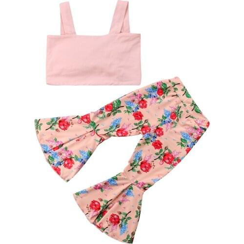 2Pcs Kids Baby Girls Floral Bra Tops+ Bell-bottoms Pants Outfits Clothes Summer Kid Girls Clothing