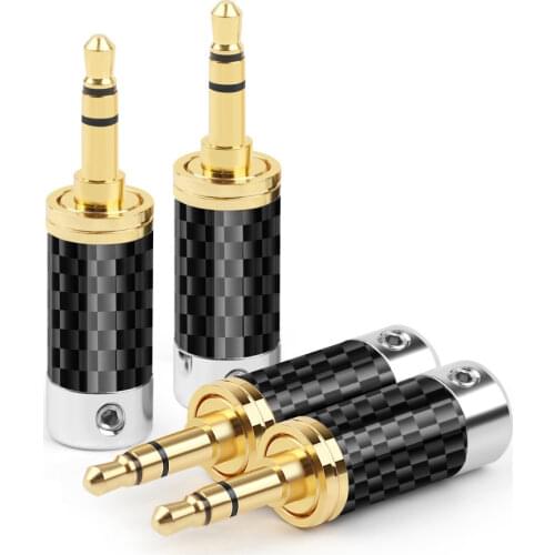 3.5mm 3 Pole Earphone Connector Carbon Fiber Gold/Rhodium Plating Headphone Jack Audio Balanced Plug 3.5 Male Headset Adapter