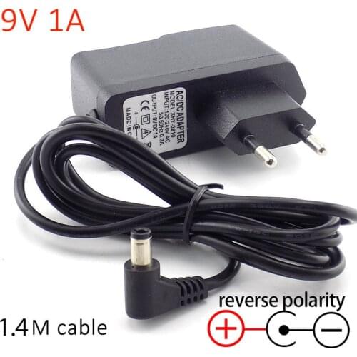 DC AC 9V 1A Power adapter 1000ma Power supply plug reverse polarity Negative charger 100V-240V Converter 5.5mmx2.5mm adaptor EU