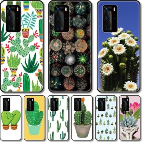 Green cactus Phone Case For Huawei P 40 30 20 10 9 8 Lite E Pro Plus black cell shell