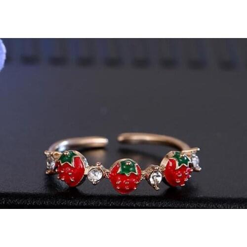 Zircon Cute Red Strawberry Rings For Women New Crystal Girl Student Ring Jewellery Fresh Playful Fruit Ring Anel Jewelry Anillos