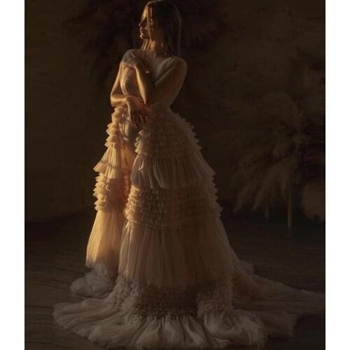 Elegant Tulle Dresses For Pregnant Woman Ruffles Mesh Long Maternity Robe Birthday Baby Shower Photoshoot