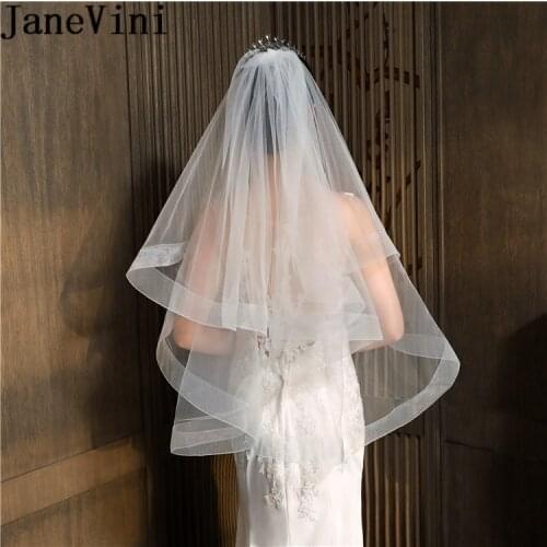 JaneVini Ivory Two Layers Wedding Veil with Comb Simple Short Bridal Veils Tulle Korea Style Bride Photography Face Veil 2019