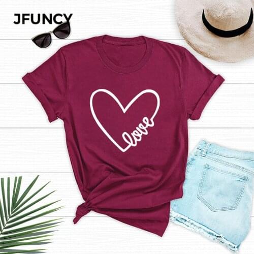 JFUNCY Summer Cotton Women T Shirt Plus Size Heart Love Print Tees Tops Short Sleeve Woman T-shirt Casual Loose Female Tshirt