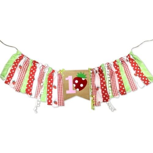 Strawberry Theme High Chair Banner Garland Sweet Baby 1st First Birthday Photo Props Party Backdrop Wall Decoration Y1QB