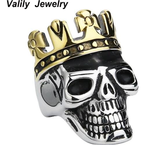 EdgLifU Mens King Of Skull Ring Stainless Steel Top Quality Fashion Golden Cross Crown Skull Ring Punk Rings for Men