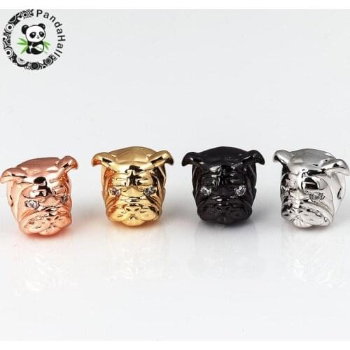 Brass Beads, Micro Pave Grade AAA Cubic Zirconia, Dog, Cadmium Free & Nickel Free & Lead Free, Mixed Color, 11.5x12x10.5mm