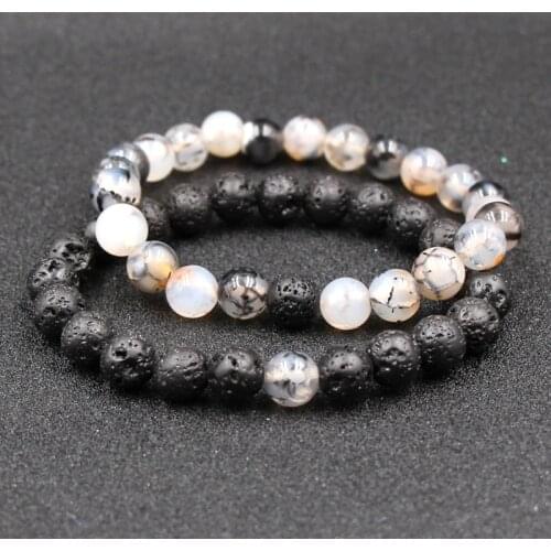 Set Natural Lava Hand Carved 10mm Round Bead Bracelet Fashion Boutique Jewelry Mens and Womens Set Bracelet