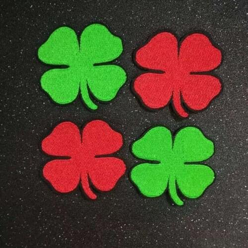 Iron on Lucky 4 leaf Irish Clover Patches, Embroidered Applique Sewing Label Stickers Apparel Accessories Badge