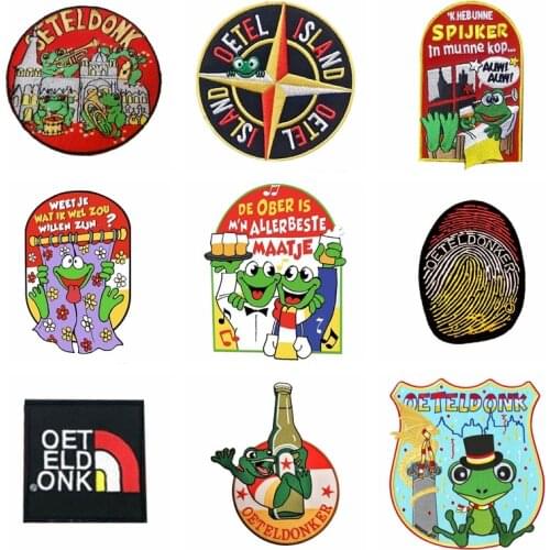 Cartton Frog Iron On Patches For Clothing Oeteldonk Emblem Frog Carnival for Netherland Embroidered Badges Patches Stripes DIY