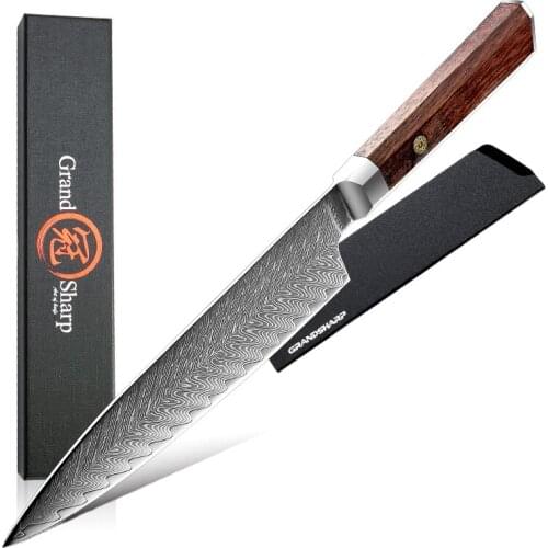 7.5 Inch Chef Knife Damascus Steel Kitchen Knife Japanese Chefs Knives Sashimi Cutlery Cooking Tools Rosewood Handle GRANDSHARP