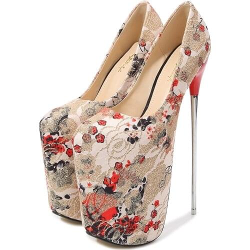 Sexy 22cm Metal Extreme High Heels Shoes Woman Platform Fashion Print Heeled Pumps Women Big Size Stripper Fetish Party Shoes