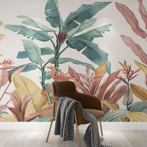 Custom 3D Canvas Hand Painted Modern Creative Tropical Plants Flowers Theme Business Home Background Wallpaper